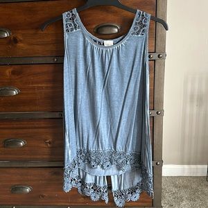 Slate blue crochet detail tank